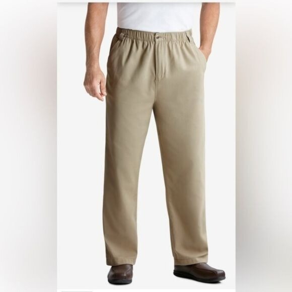 Mens King Size Big Elastic Waist Khaki Pants Size 54/38 Cotton Blend - Picture 1 of 12